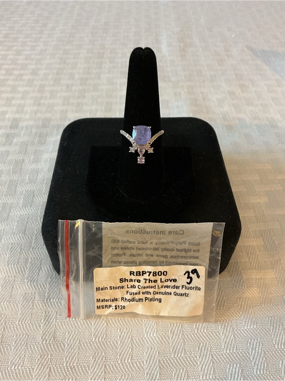 BP”Share the Love”Lab Created Lavender Fluorite Genuine Quartz Rhodium Plated